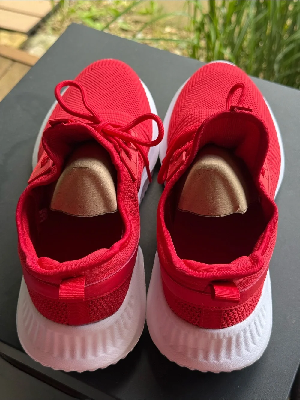 Bright Red Knit Athletic Sneakers with White Soles